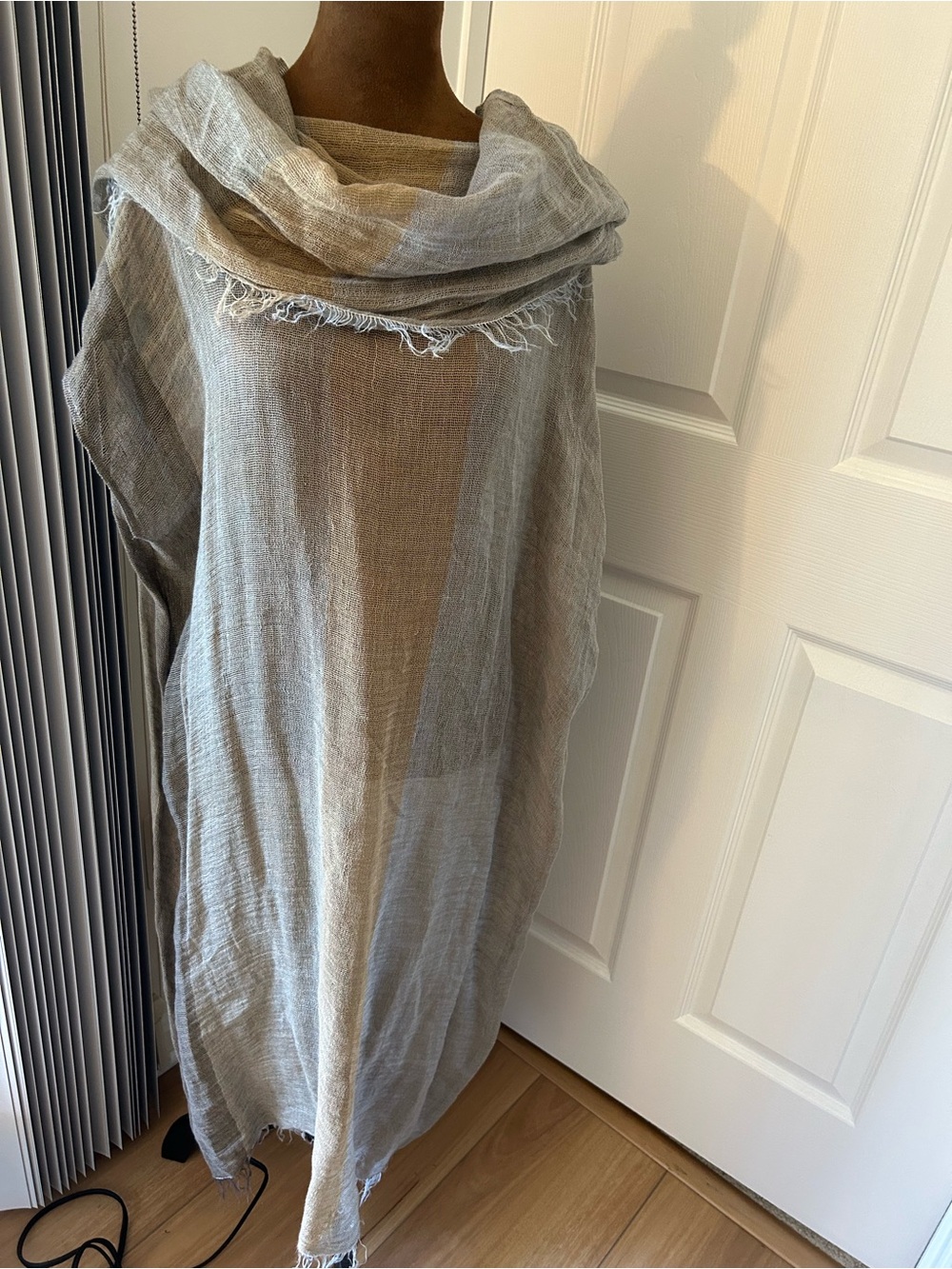 Shamask brown and blue gauze dress, long scarf or shawl attire for the Hamptons